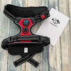 PHOEPET No Pull Dog Harness MEDIUM Adjustable Reflective Handle 2 Rings RED New